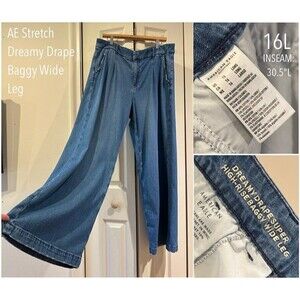 AE Dreamy Drape Stretch Super High Rise Baggy Wide Leg Trouser Jeans 16L Long